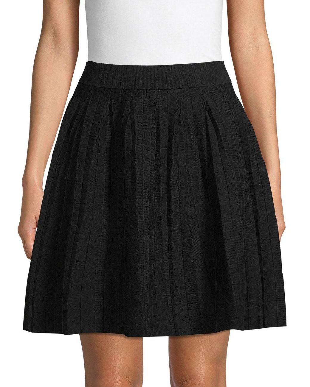 Saks Fifth Avenue Pleated Cotton Blend Aline Skirt in Black Lyst