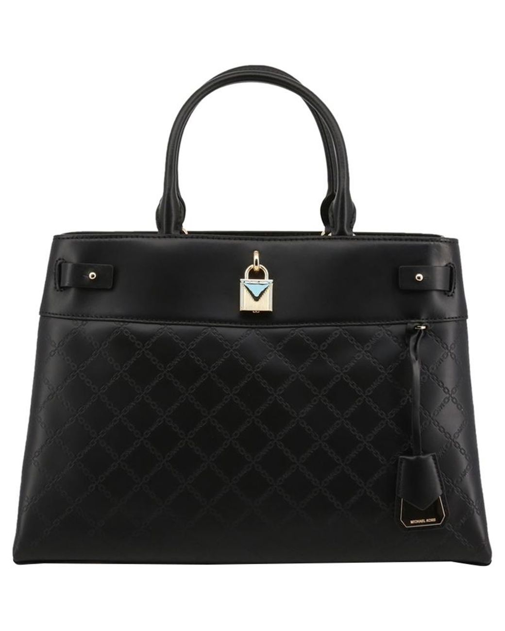 Michael Kors Black Chain-embossed Leather Large Gramercy Satchel Bag - Lyst