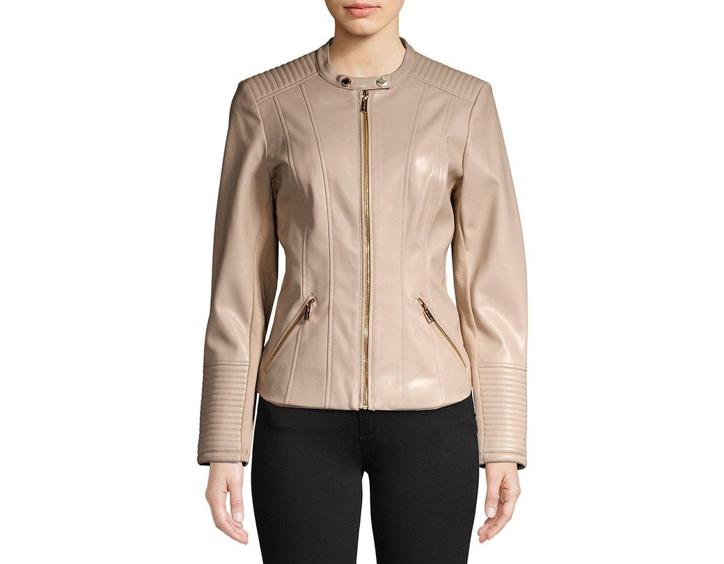 Lyst Calvin Klein Faux Leather Moto Jacket In Natural