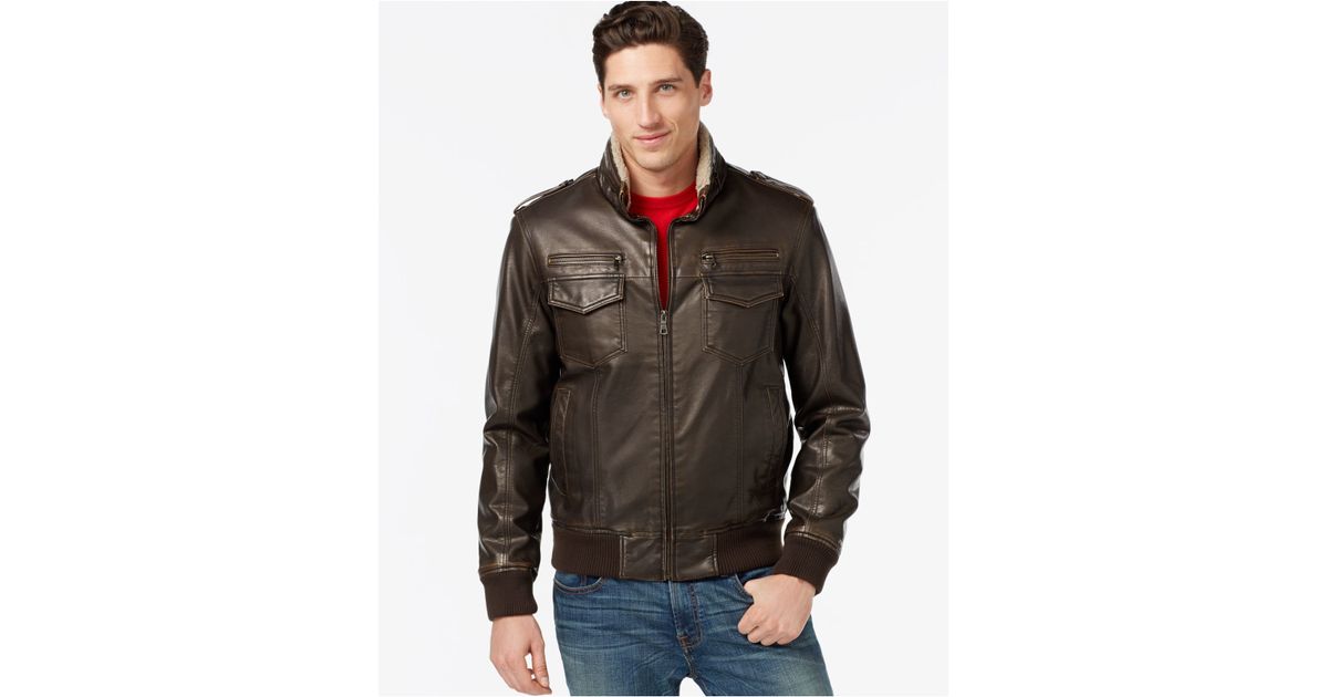 Lyst Tommy Hilfiger Faux Leather Fur Military Er Jacket Lyst Tommy Hilfiger Faux Leather Fur Military Er Jacket In Brown For Men
