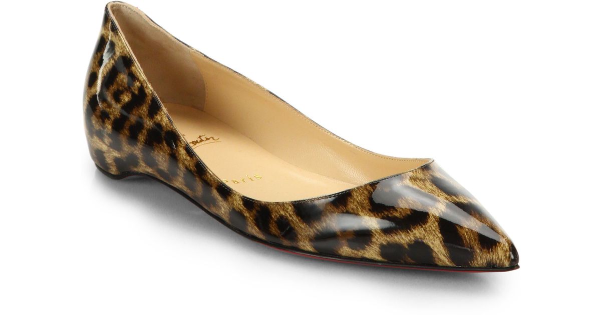 Christian louboutin Leopard Print Patent Leather Point-Toe Flats ...  
