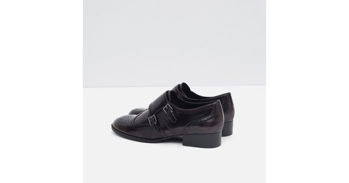 Zara Flat Shoes With Brogue Detail in Brown Lyst
