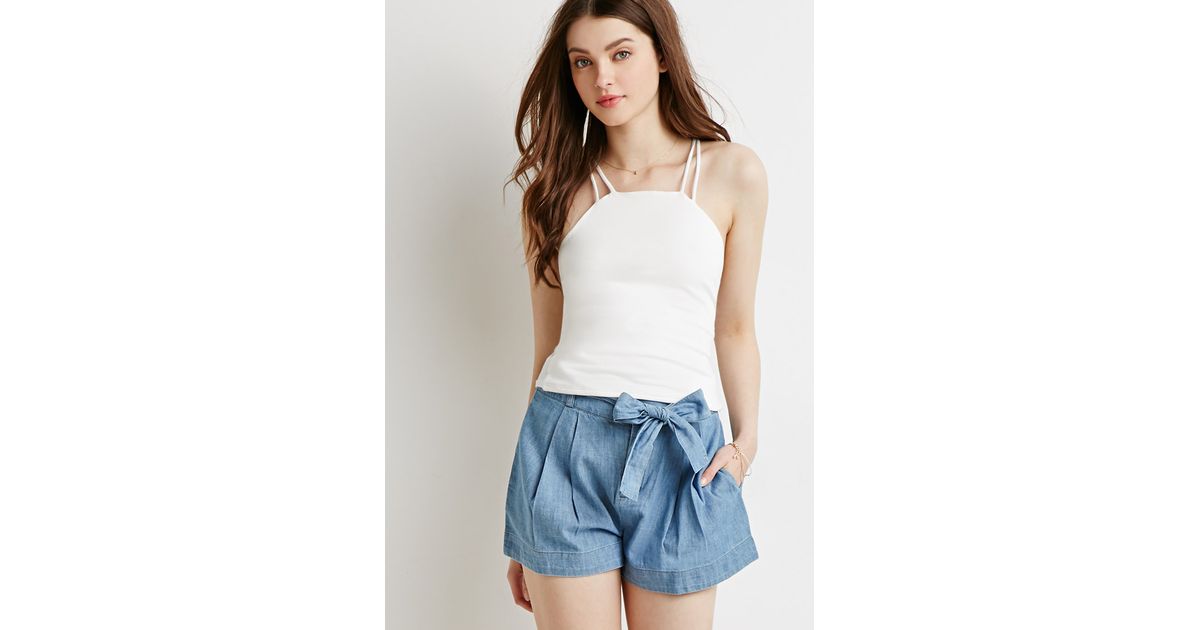 Lyst Forever 21 Denim Paper Bag Shorts In Blue