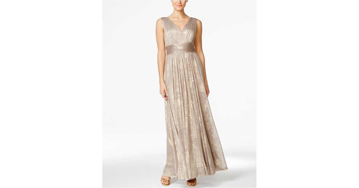 calvin klein one shoulder metallic gown