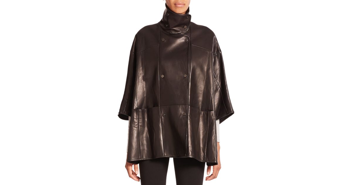 Vince Leather Cape Coat in Brown Lyst