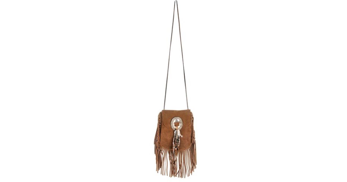 Saint laurent Anita Fringed Flat Bag in Brown | Lyst