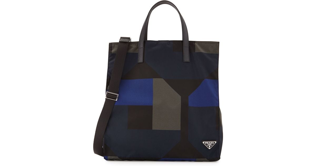 Lyst Prada Men S Printed Nylon Tote Bag In Black For