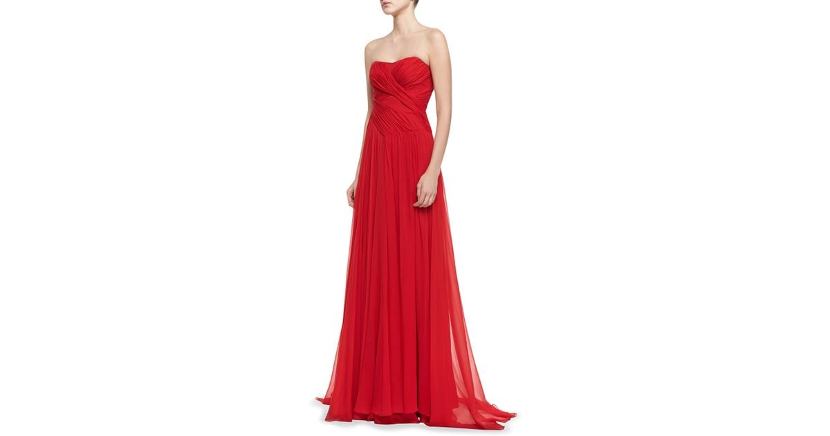 badgley mischka red strapless ball gown