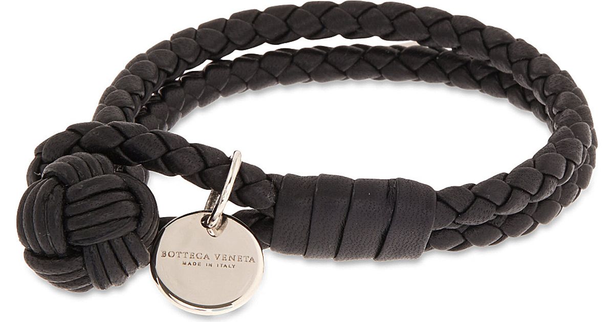 Lyst Bottega Veneta Double Woven Leather Bracelet In Black
