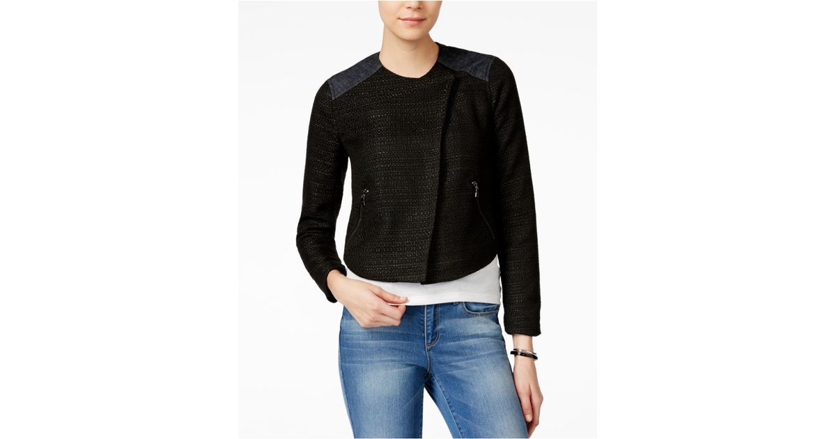 Lyst Armani Exchange Tweed Asymmetrical Jacket In Blue