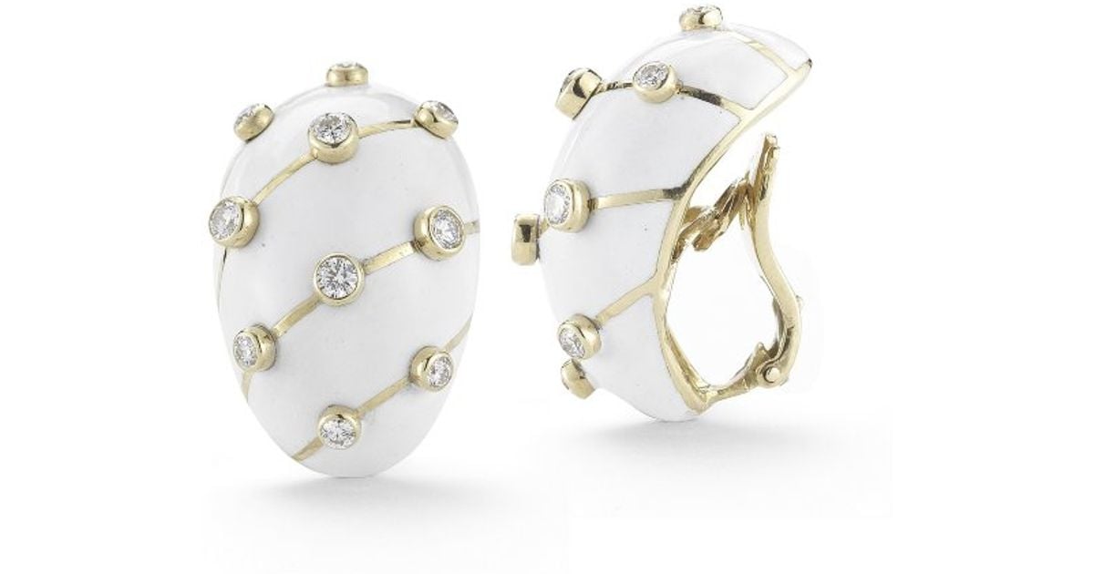 Lyst Tiffany Co Pre Owned White Enamel 18ky Schlumberger Pre Owned White Enamel 18ky Schlumberger Diamond Earrings In