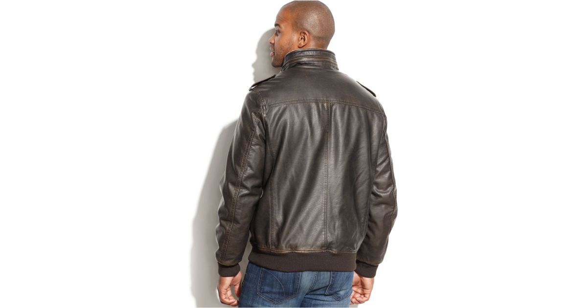 Tommy Hilfiger Big And Tall Faux Leather Shearling Lined Tommy Hilfiger Big And Tall Faux Leather Shearling Lined Military Jacket In Brown For Men Lyst