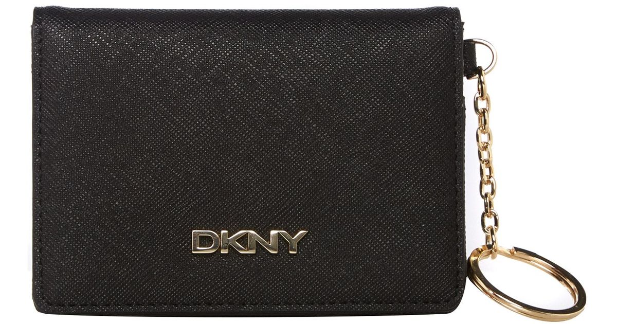Dkny Saffiano Black Card Holder with Key Ring in Black | Lyst  