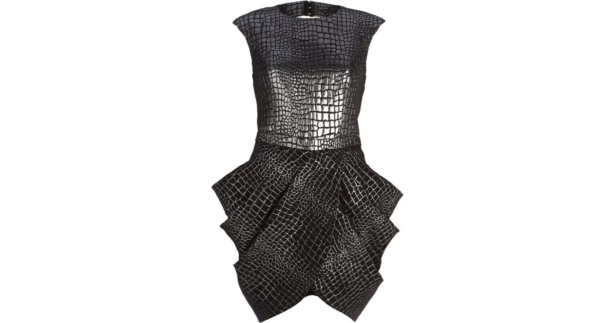 River Island Black Metallic Croc Print Tulip Dress In Lyst