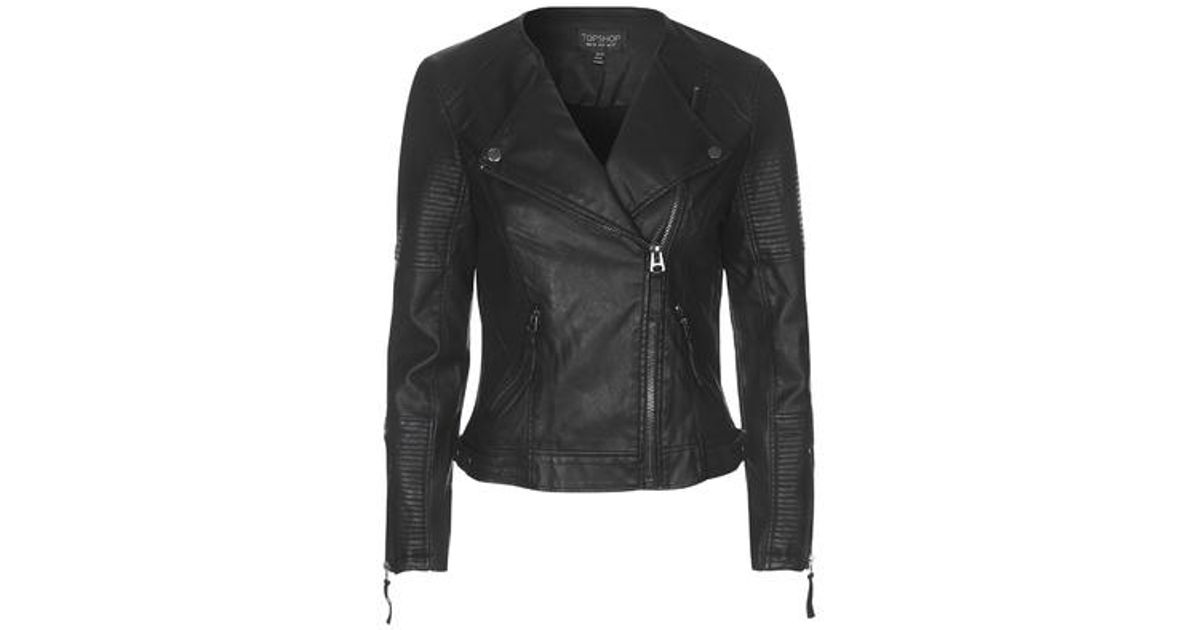 Top Faux Leather Quilted Detail Biker Jacket In Black Lyst
