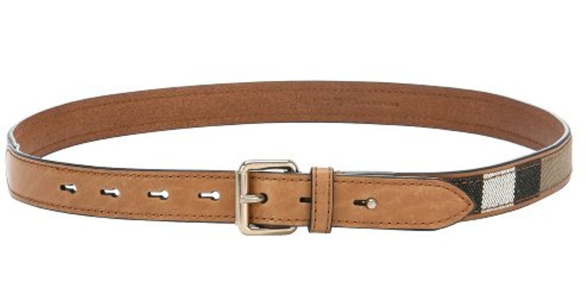 Burberry Tan Leather Trimmed Nova Check Canvas &#39;carshalton&#39; Belt in Brown | Lyst
