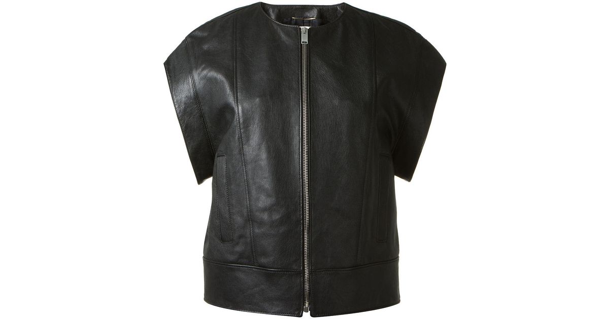 Saint Lau Short Sleeve Leather Jacket In Black Lyst
