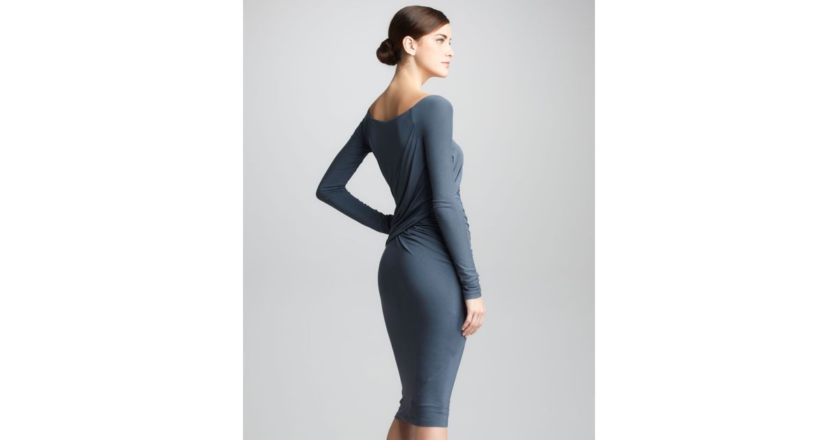 Lyst Donna Karan Asymmetric Draped Dress In Gray