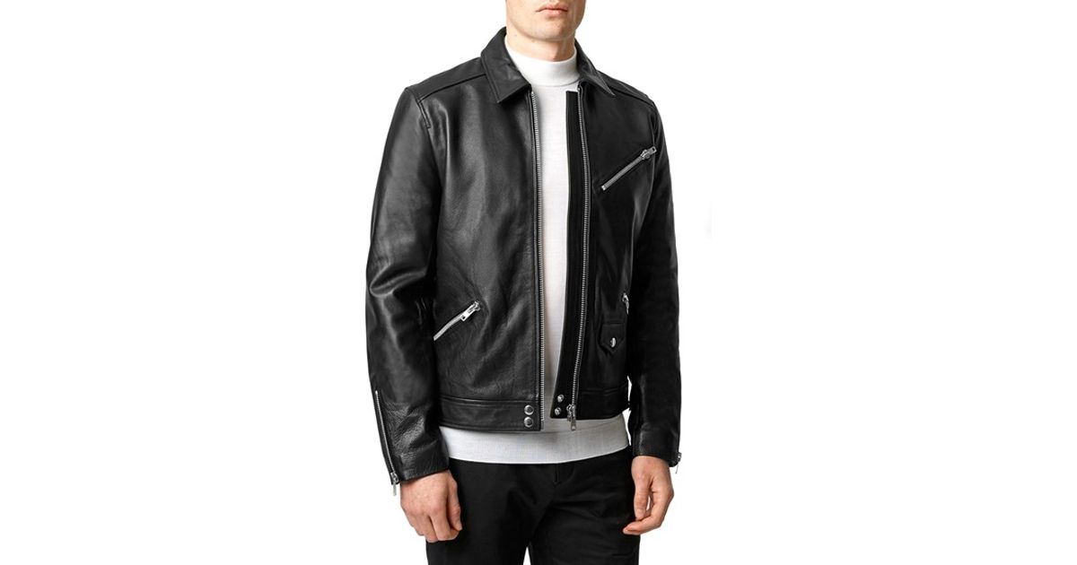 Download Topman Black Leather Harrington Jacket in Black for Men | Lyst