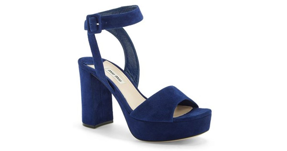 Lyst - Miu Miu Block Heel Platform Sandal in Blue