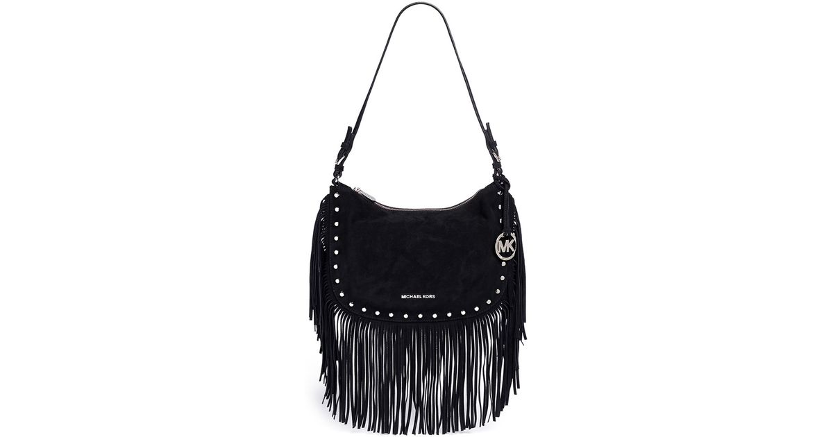 Lyst Michael Kors Billy Medium Suede Fringe Shoulder Bag In Black