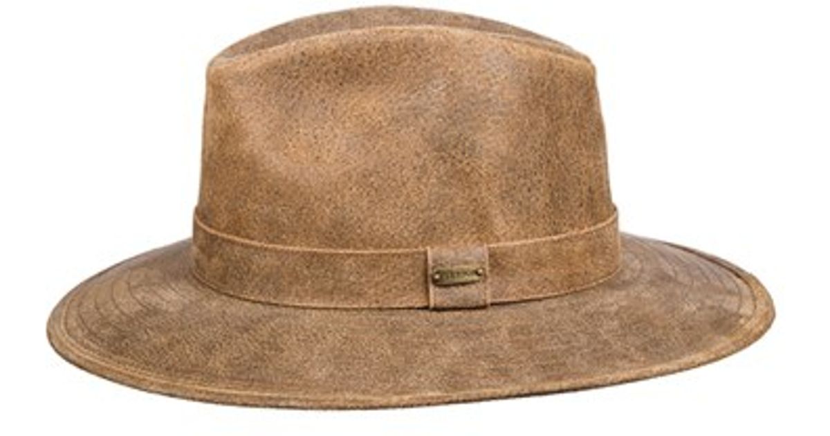Lyst - Stetson Leather Outback Hat - Metallic in Brown for Men