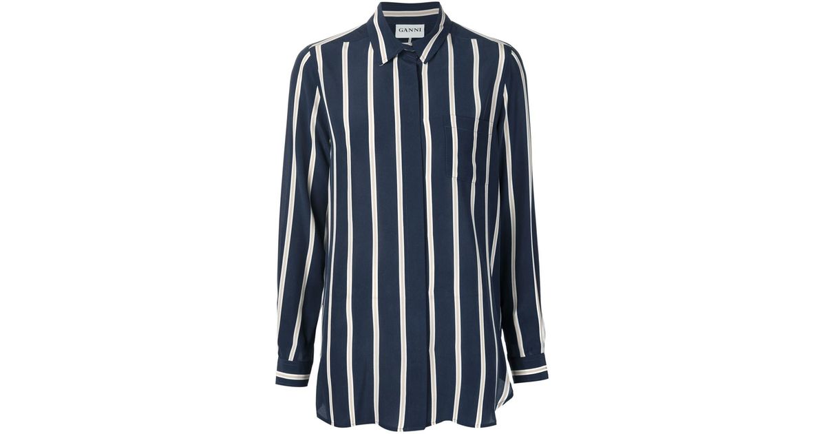 Lyst - Ganni Striped Button Up Shirt in Blue