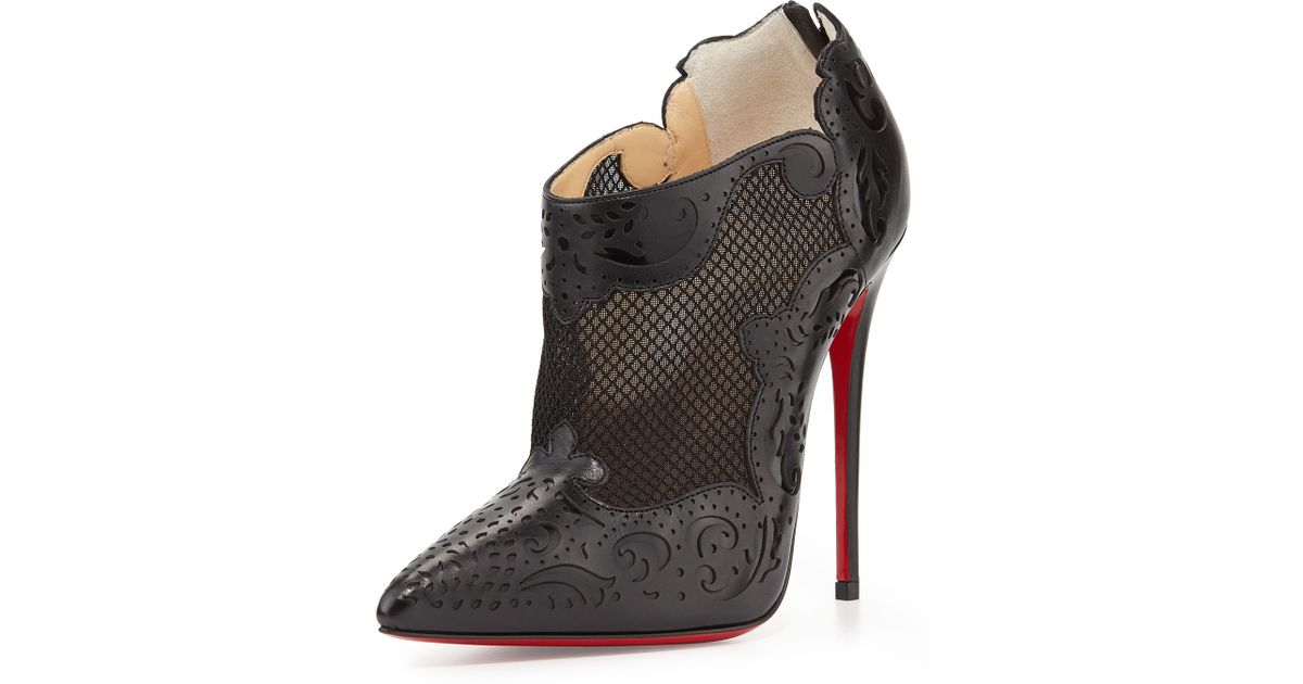 black christian louboutins - Christian louboutin Mandolina Laser-Cut Mesh Red Sole Bootie in ...