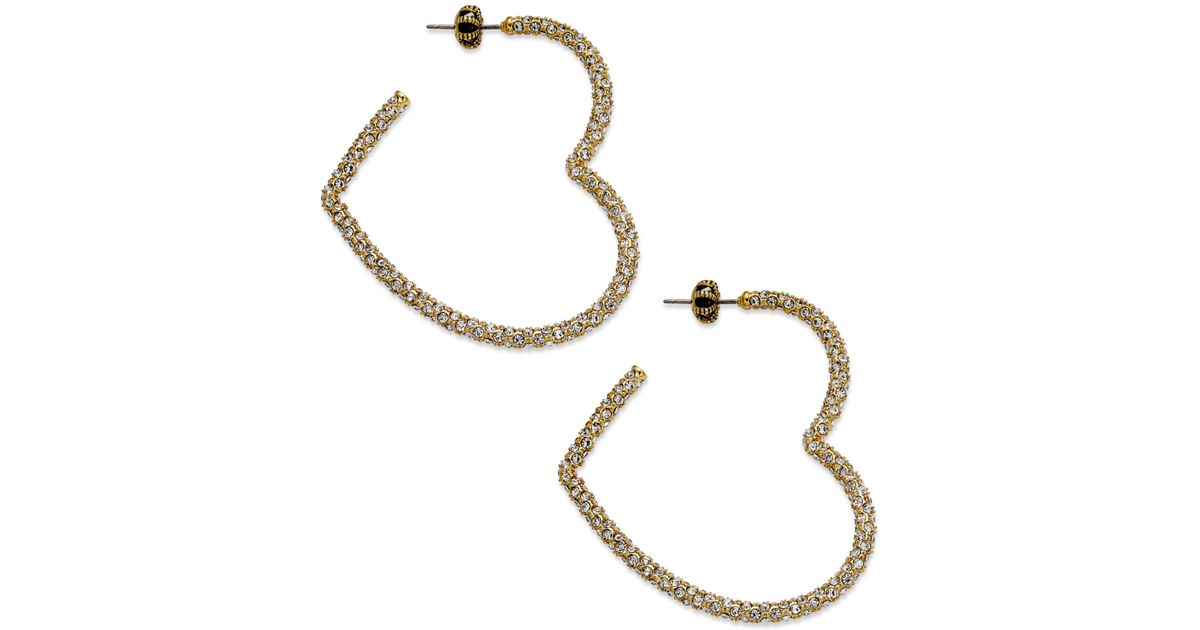Lyst Juicy Couture Goldtone Pave Heart Hoop Earrings In Metallic