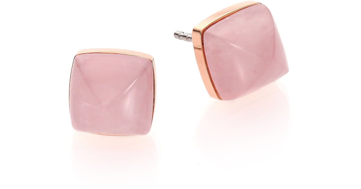 Lyst Michael Kors Rose Quartz Pyramid Stud Earrings In Pink