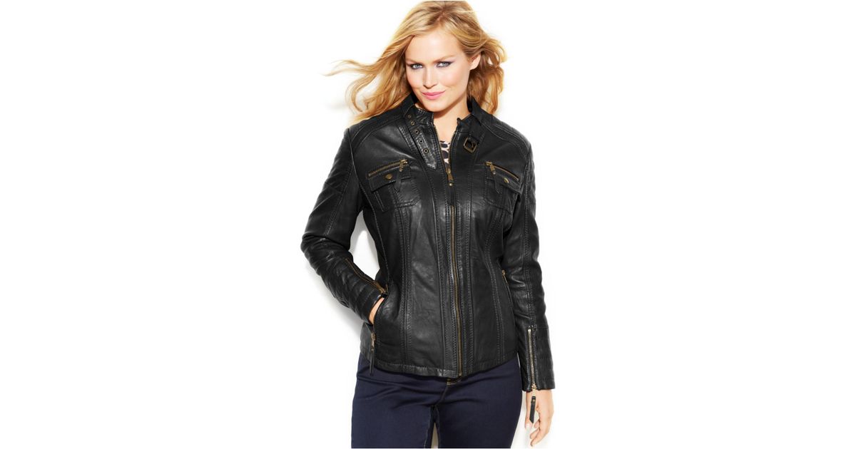 Lyst Michael Kors Plus Size Leather Buckle Collar Lyst Michael Kors Plus Size Leather Buckle Collar Motorcycle Jacket In Black