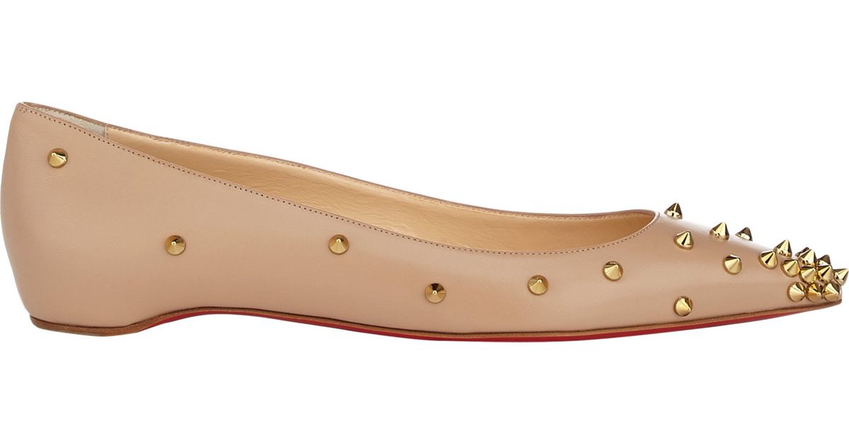 Christian louboutin Women\u0026#39;s Degraspike Flats in Beige (Nude) | Lyst  