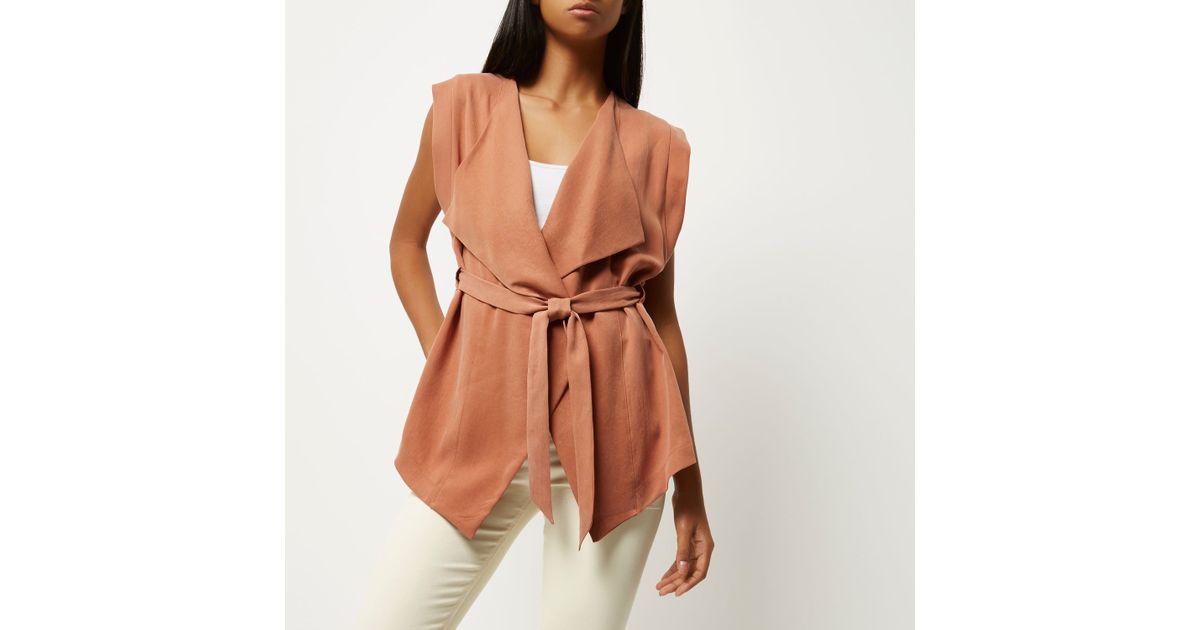 Lyst River  Island  Rust Brown Belted  Sleeveless  Jacket in 