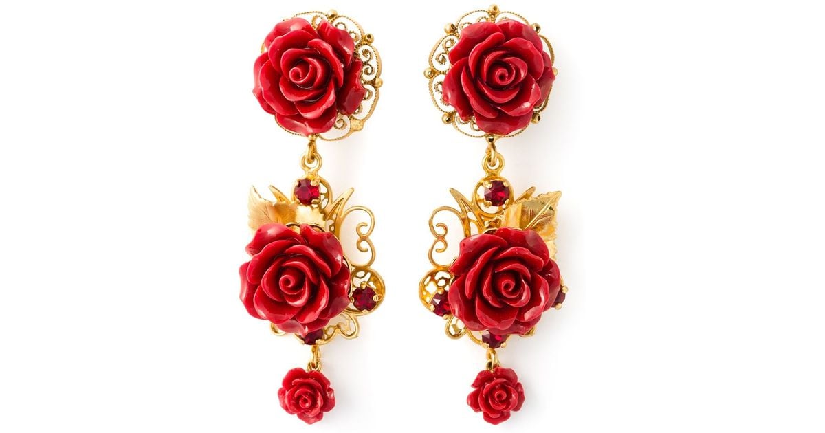 Lyst Dolce Gabbana Filigree Rose Clip On Earrings In Metallic