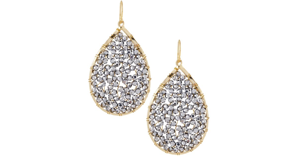 Lyst Panacea Hemae Beaded Teardrop Earrings In Metallic
