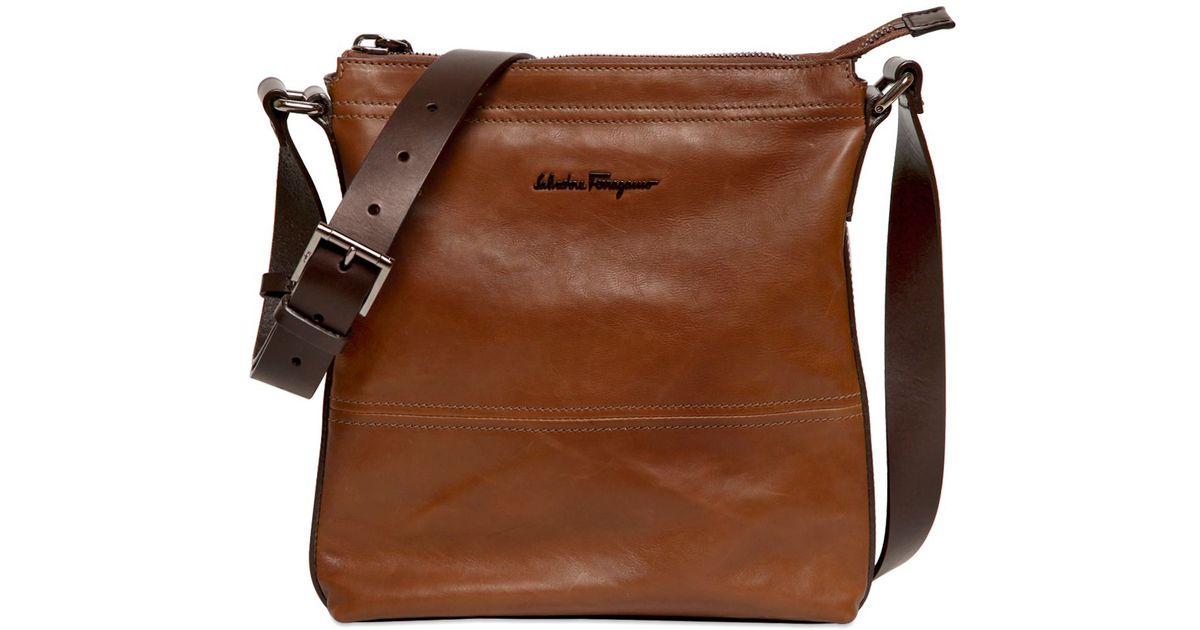 Lyst Ferragamo Washed Calf Leather Crossbody Bag In Brown For Men