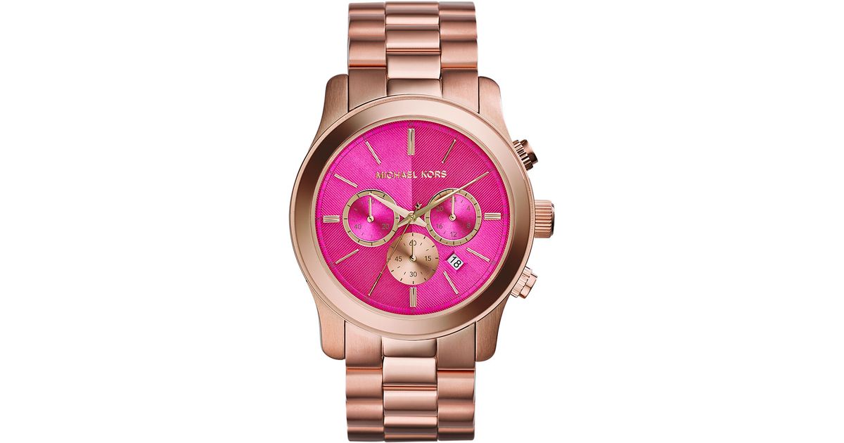 Michael kors Ladies Runway Rose Goldtone Watch with Fuchsia Dial in