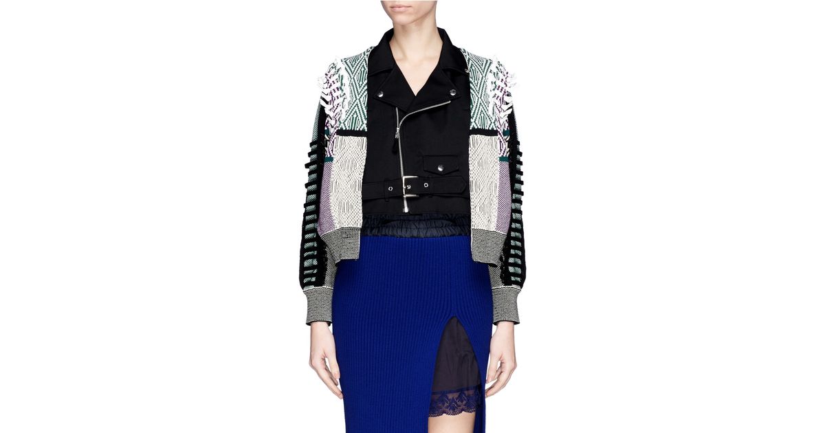 Lyst Toga Faux Leather Ribbon Jacquard Cardigan Combo Biker Jacket