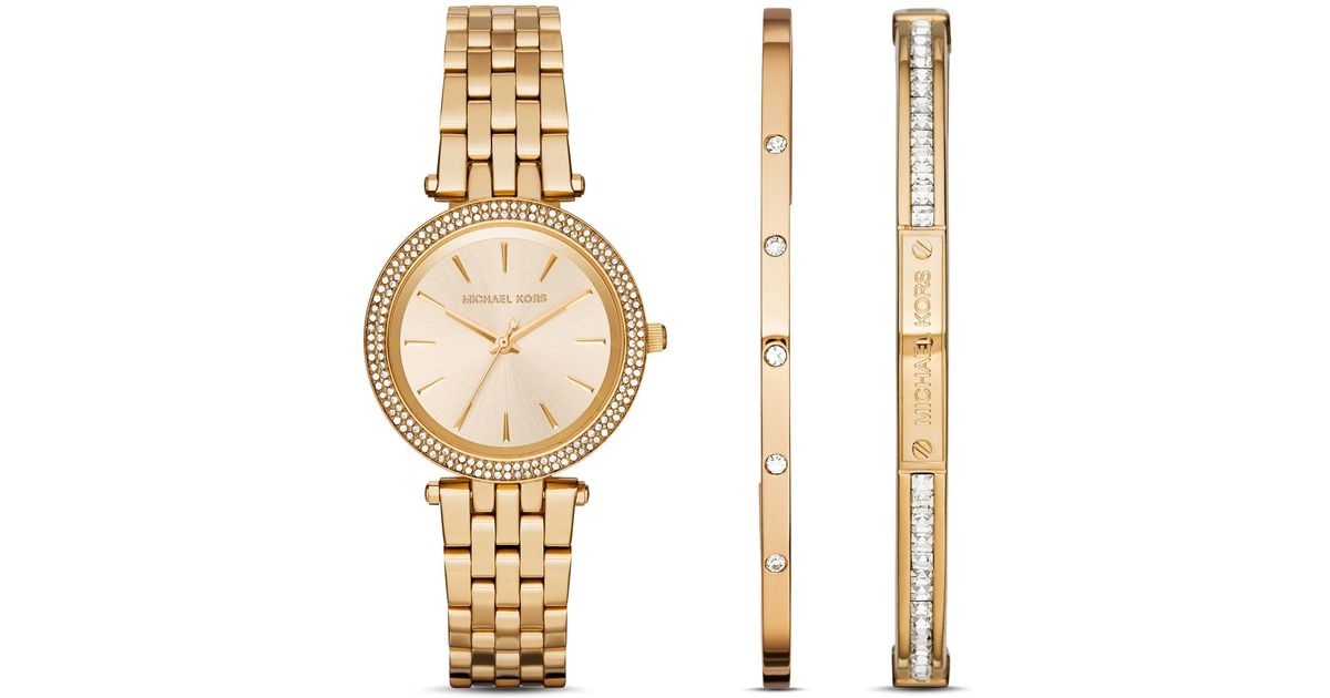Lyst Michael Kors Darci Watch 33mm Bangles Set Of 2 In Metallic