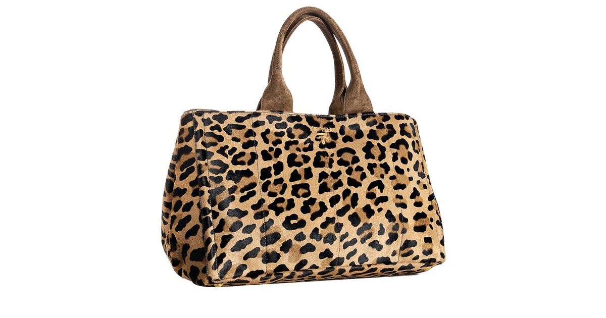 Lyst Prada Leopard Printed Pony Hair Medium Tote