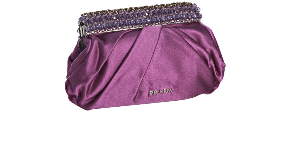 Prada Dahlia Satin Jeweled Clutch in Purple (magenta) | Lyst