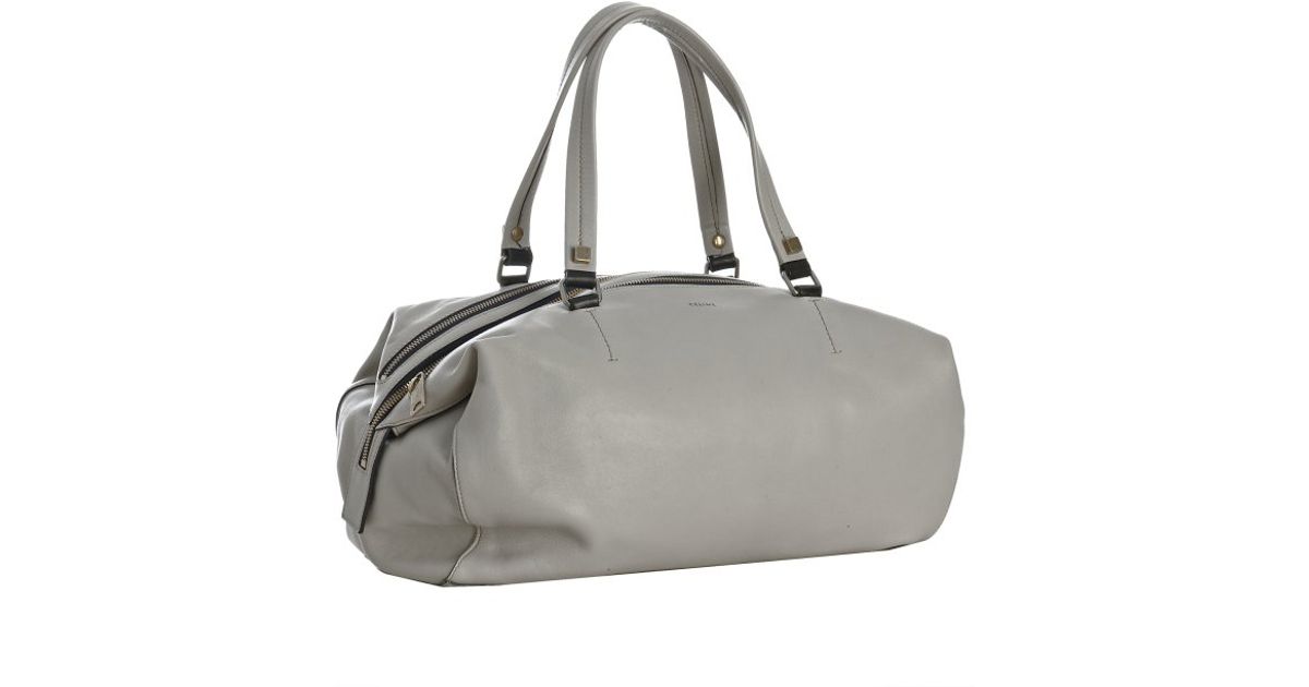 Cline Light Grey Leather Medium Duffel Bag in Gray (grey) | Lyst