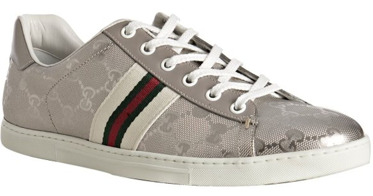 Lyst - Gucci Silver Gg Imprimé Ace Web Stripe Sneakers in Metallic