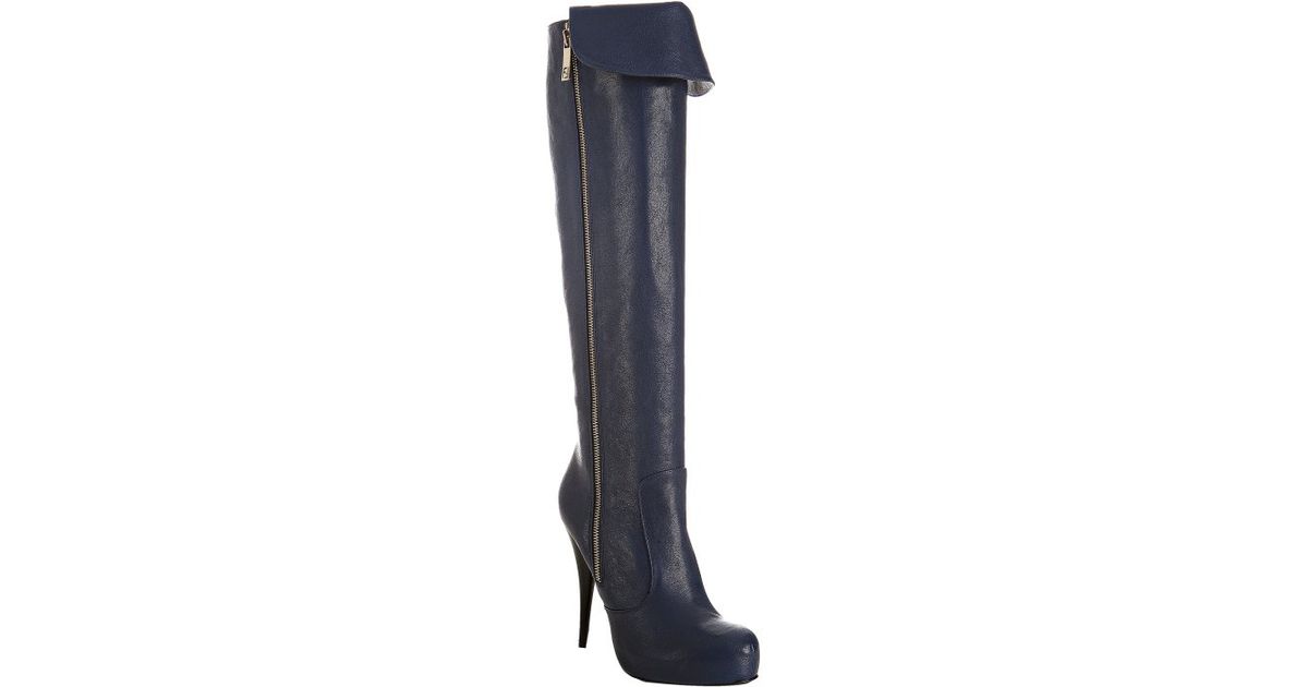 Lyst - Fendi Cobalt Leather Cuff Detail Knee-high Boots in Blue