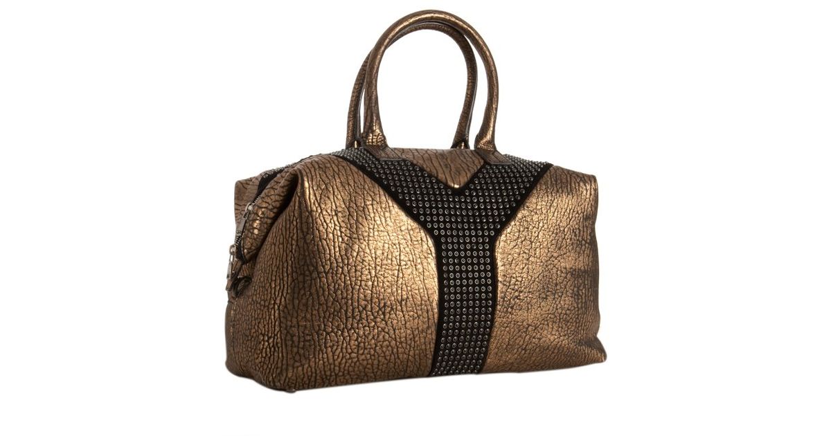 Saint laurent Bronze Lambskin Sac Y-rock Studded Bag in Gold ...  