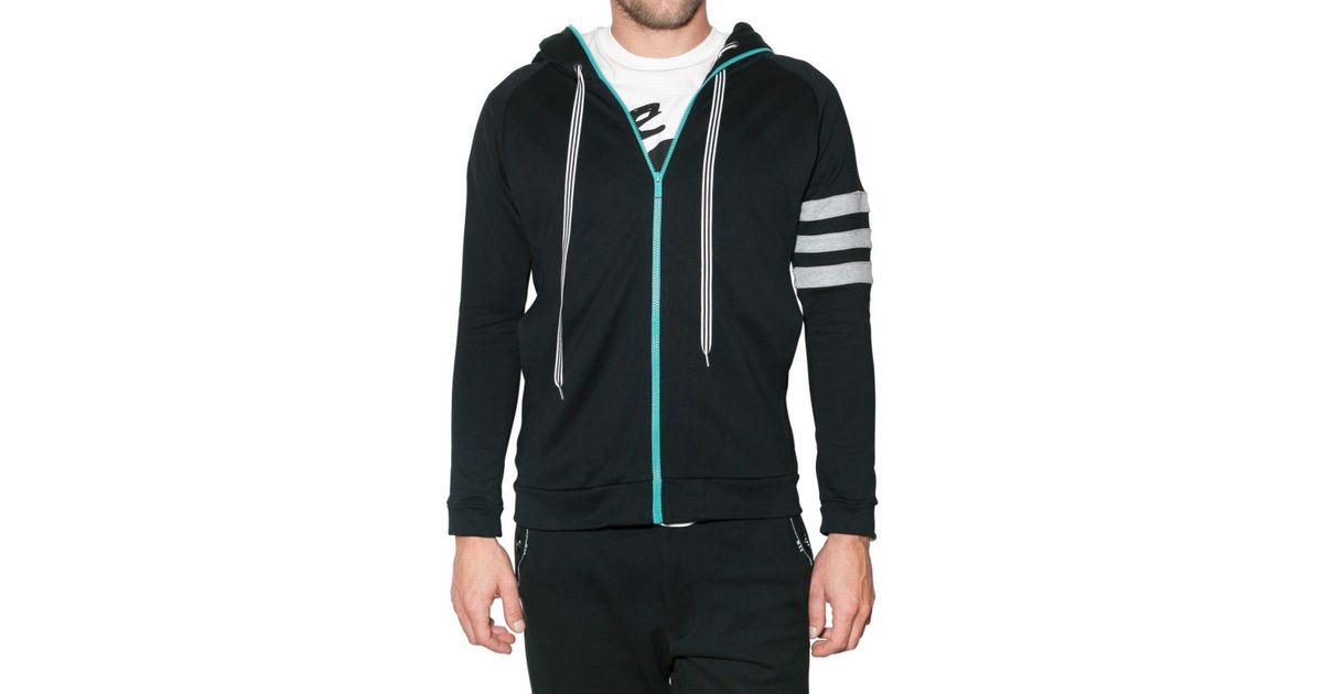 Y 3 Zipped Hooded Y3 Fleece Sweatshirt In Black For Men Lyst