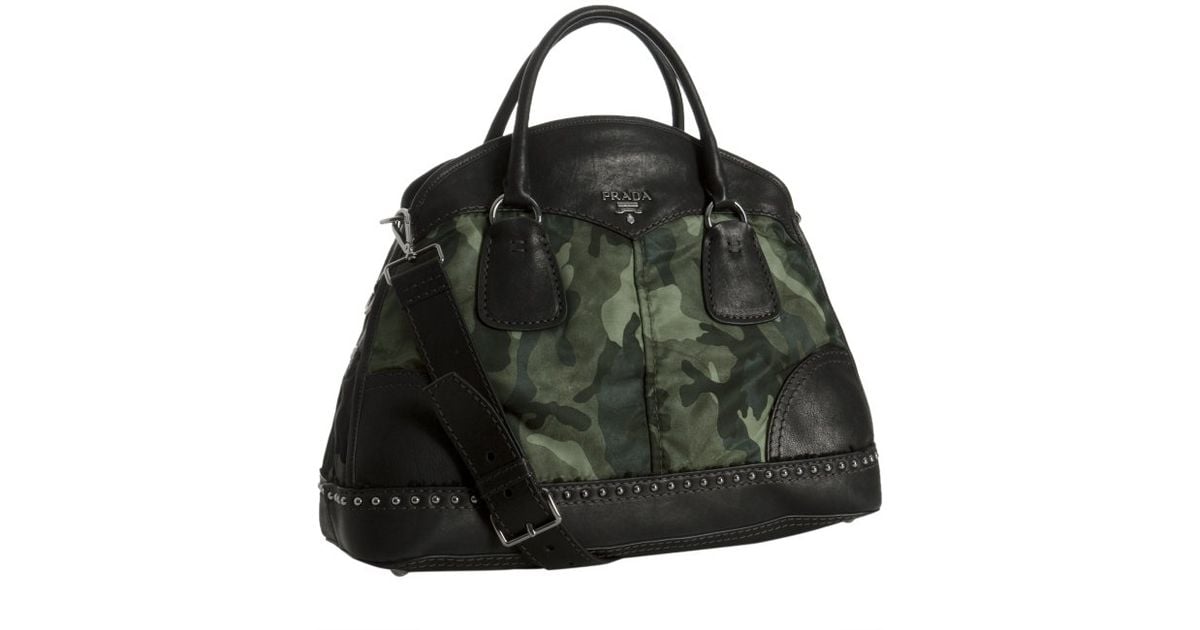 Prada Smoke Camouflage Nylon Leather Trim Bauletto Bowler Bag in ...