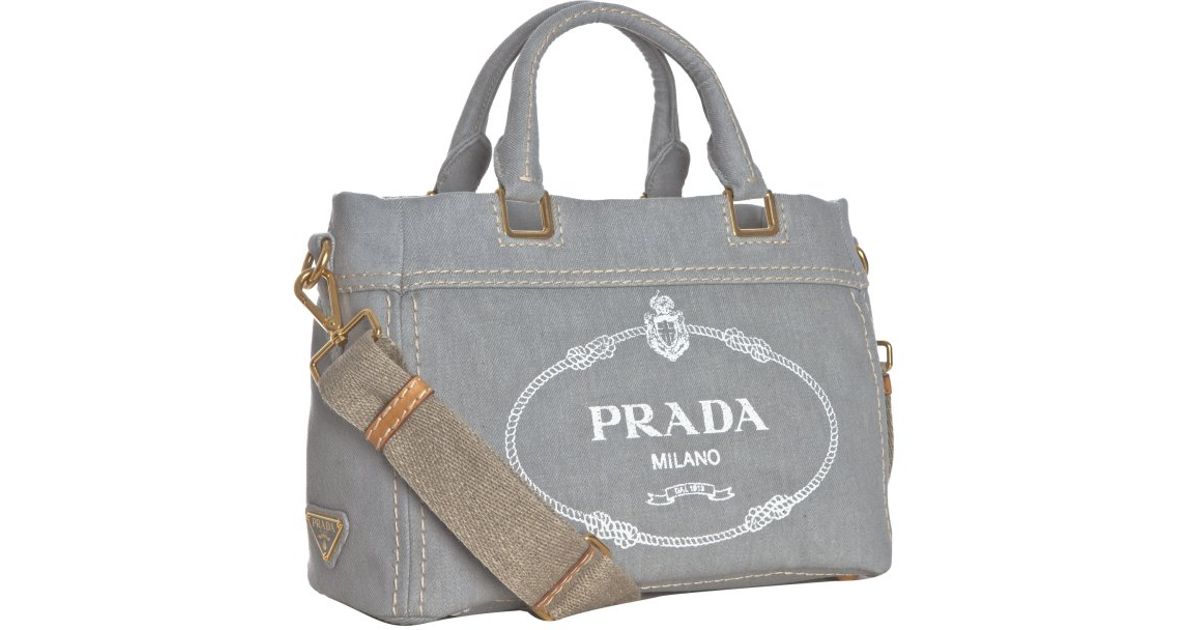 prada wallet for women - Prada Cloud Denim Logo Shopping Tote in Gray (grey) | Lyst