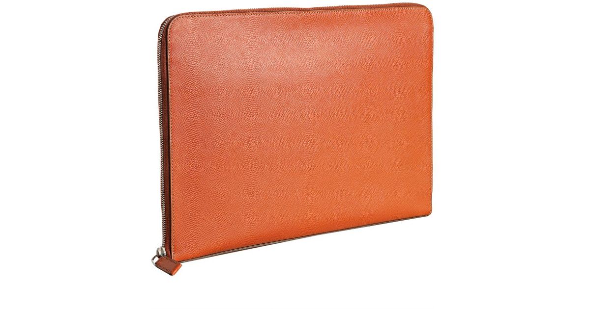 Prada Papaya Saffiano Leather Travel Portfolio Case in Orange for ...  