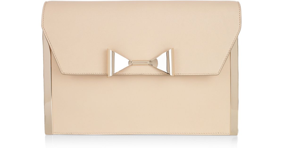 Chlo Rachel Bow-embellished Leather Clutch in Pink (blush) | Lyst